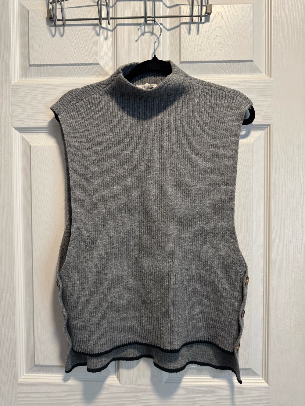 THML Gray Sleeveless Turtleneck Knit Vest with Side Buttons